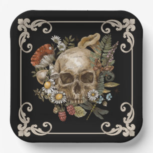 Mystic Skull Vintage Black Paper Plate