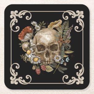 Mystic Skull Vintage Black Square Paper Coaster
