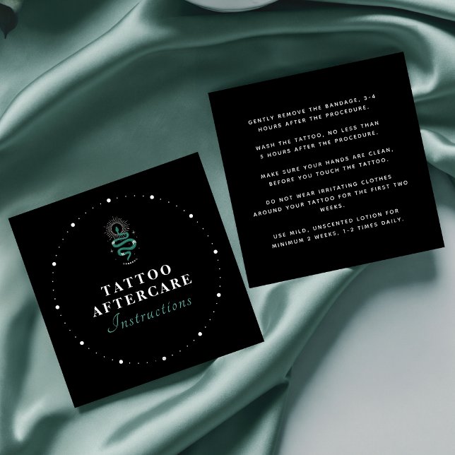Mystic Snake Green Tattoo Aftercare Instructions Square Business Card (Creator Uploaded)