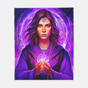 Mystic Sorceress with Glowing Aura Fleece Blanket