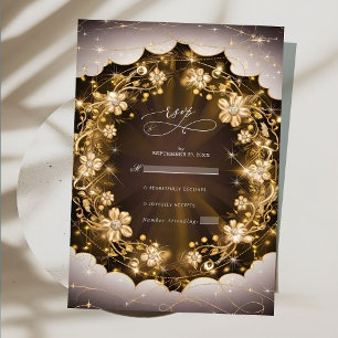Mystic Sparkles and Golden Floral Wedding RSVP Card