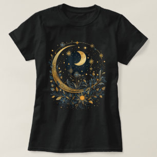 Mystic Sun and Moon Floral Celestial Art T-Shirt