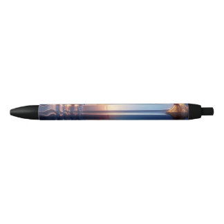 Mystic Sunset Sword Wall Art Black Ink Pen