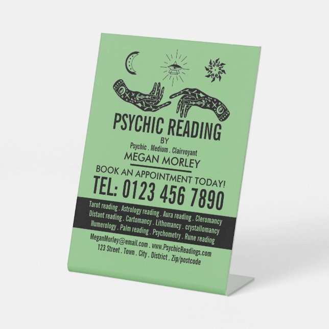 Mystic Symbols, Psychic Reading Advertising Pedestal Sign (Front)