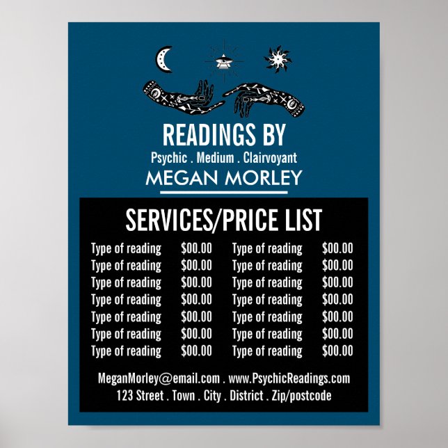 Mystic Symbols, Psychic Reading Price List Poster (Front)