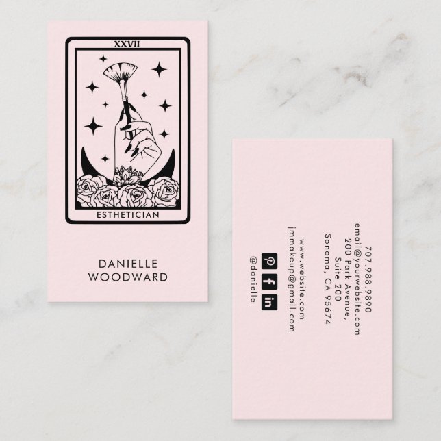 Mystic Tarot Esthetician Branding Blush Pink Business Card (Front/Back)