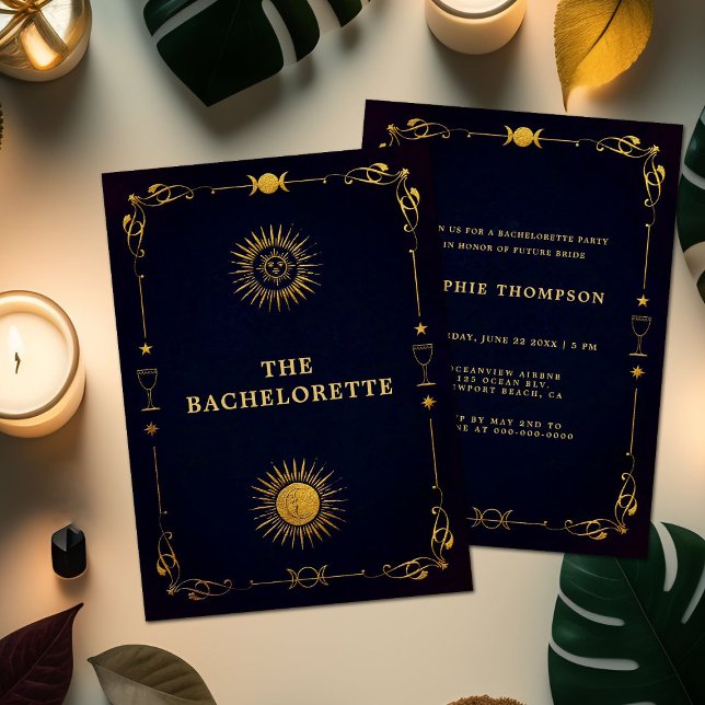 Mystic Tarot Fortune Navy Gold Bachelorette Party Invitation (Creator Uploaded)