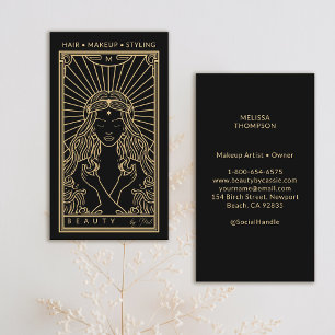 Mystic Tarot Makeup Hair Nails Monogram Gold Black Business Card