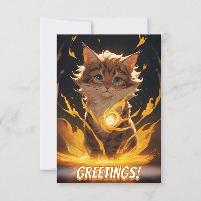 Mystic Tiger Cat Fire Familiar Card (Front)