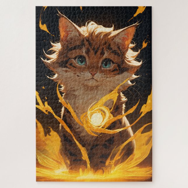 Mystic Tiger Cat Fire Familiar Jigsaw Puzzle (Vertical)
