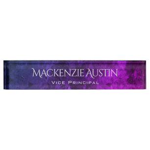 Mystic-Topaz Desk   Blue Pink Purple Ombre Chic Nameplate