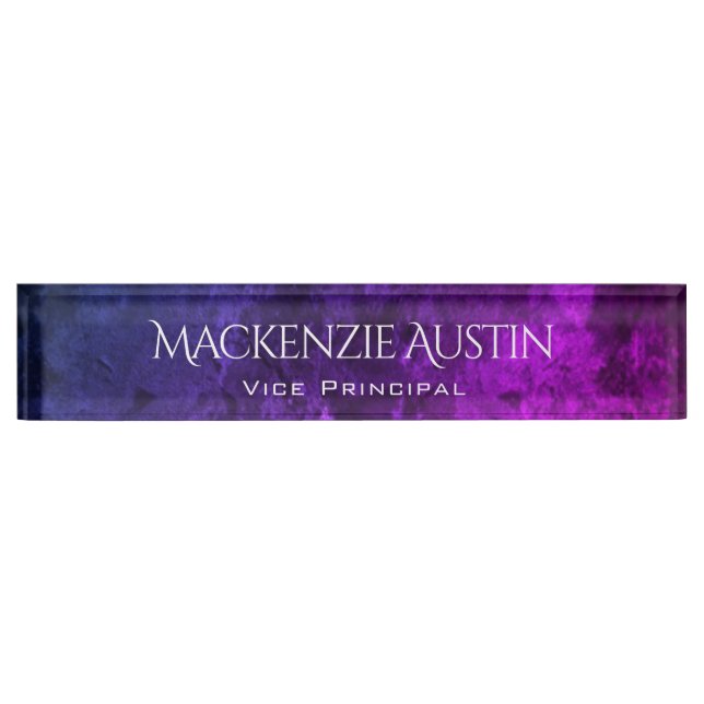 Mystic-Topaz Desk | Blue Pink Purple Ombre Chic Nameplate (Front)