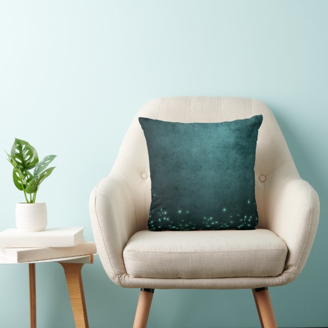 Mystic Twilight Stars | Deep Teal Green Neon Glow Cushion (Chair)