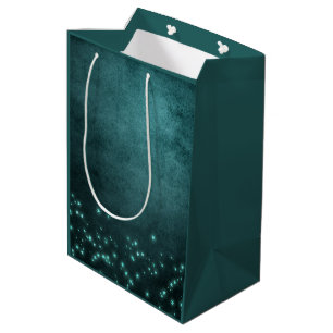 Mystic Twilight Stars   Deep Teal Green Neon Glow Medium Gift Bag