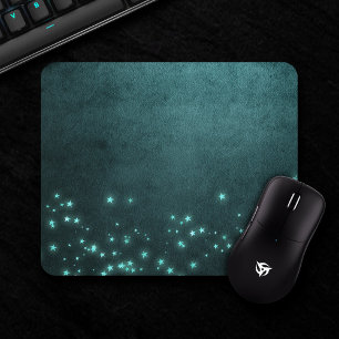 Mystic Twilight Stars   Deep Teal Green Neon Glow Mouse Pad