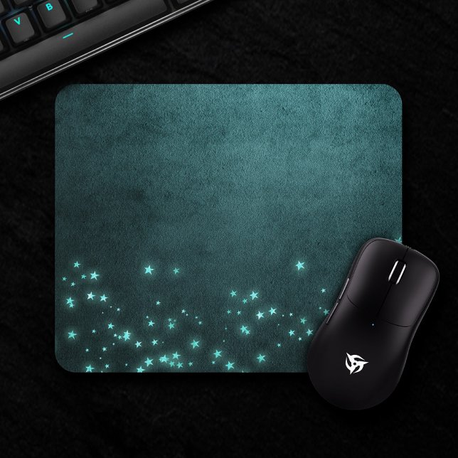Mystic Twilight Stars | Deep Teal Green Neon Glow Mouse Pad (Creator Uploaded)