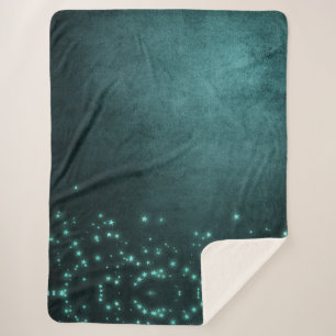 Mystic Twilight Stars Deep Teal Green Neon Glow Sherpa Blanket
