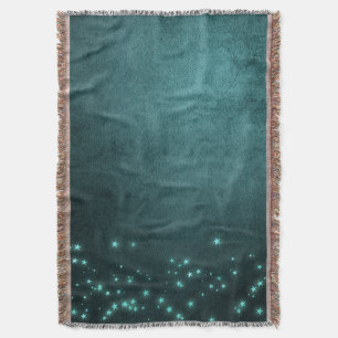 Mystic Twilight Stars   Deep Teal Green Neon Glow Throw Blanket