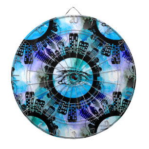 Mystic Urban Eye – Abstract Cityscape in Cool Tone Dartboard