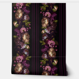 Mystic Victorian Dark Flower Garden With Stripes Wallpaper