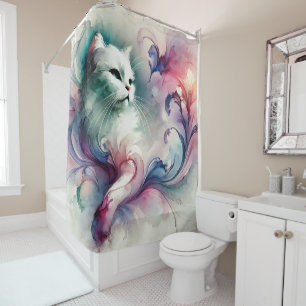 Mystic Watercolor Cat Shower Curtain