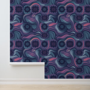 Mystic Waves: Enchanting Twilight Floral Pattern Wallpaper