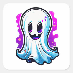 Mystic Whispers, Cute Halloween Ghost Square Sticker