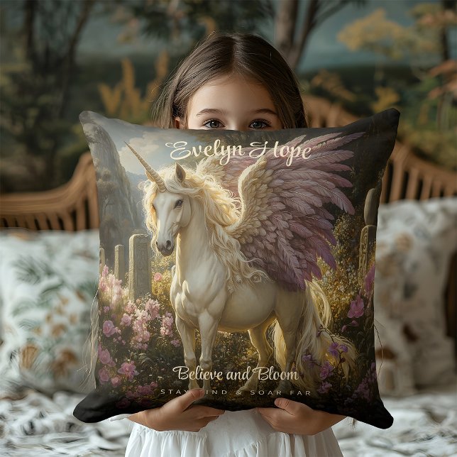 Mystic White Unicorn With Purple Wings Fantasy Art Cushion (Creator Uploaded)