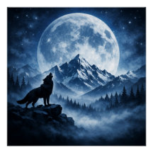 Mystic Wilderness Wolf Under Moon | Mountain Night