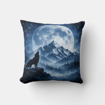 Mystic Wilderness Wolf Under Moon Throw Pillow