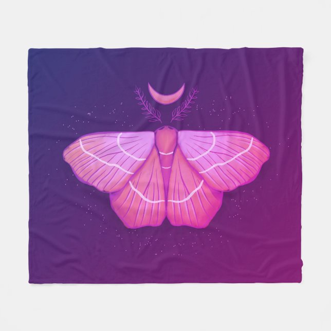 Mystic Witch Moth Under Moonlight Fleece Blanket (Front (Horizontal))