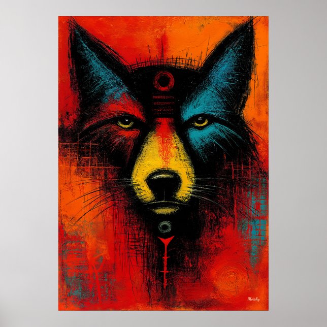 Mystic Wolf Face in Color Fields Expressionist  Poster (Front)