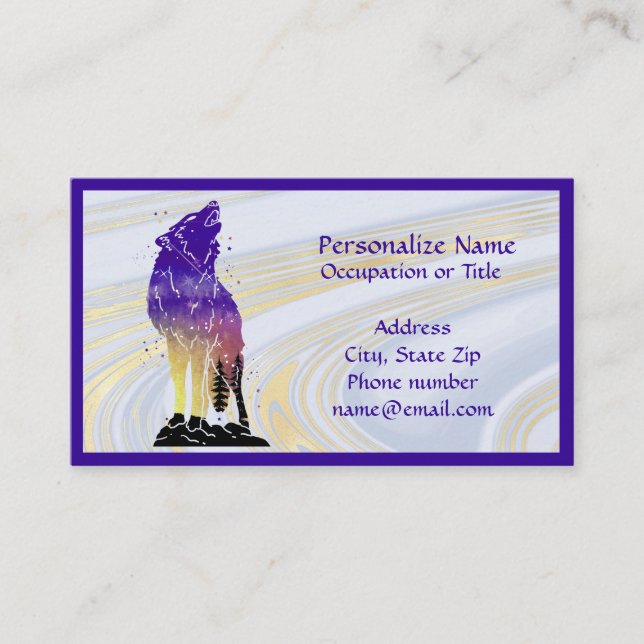 Mystic Wolf Howling Animal Spirit Purple Business Card (Front)