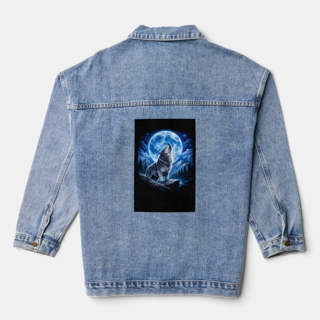 Mystic Wolf Howling Denim Jacket (Back)