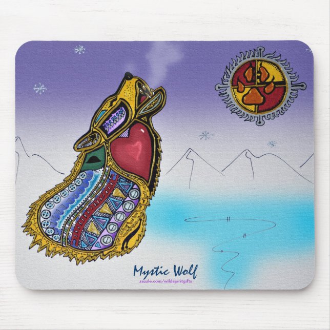Mystic Wolf Ojibwe-style Art Mousepad (Front)