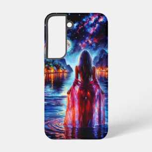 Mystic woman under full moon reflections art samsung galaxy case