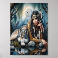 Mystical A Native American Woman With Wolves   7x5