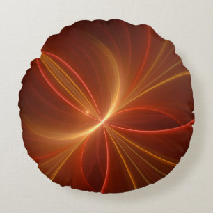 Mystical Abstract Fractal Art Modern Warm Colours Round Cushion