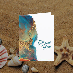 Mystical Abstract Teal Coral Gold Thank You