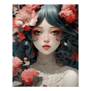 Mystical AI Anime Chic: Vintage Little Black Dress Poster