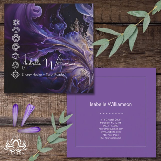 Mystical Amethyst Chakras Reiki Meditation Yoga Square Business Card (Creator Uploaded)