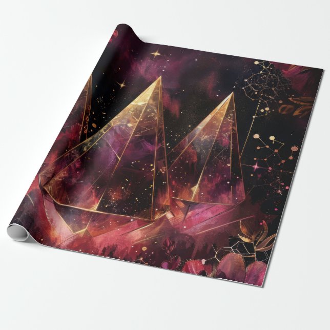 Mystical Amethyst Witchy Celestial Pattern Wrapping Paper (Unrolled)