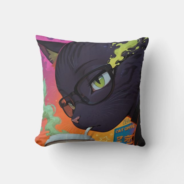 Mystical Anime Black Cat Cushion (Front)