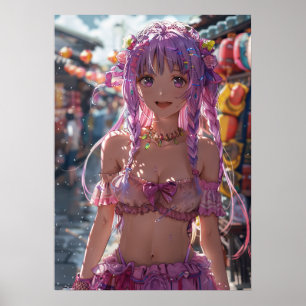 Mystical Anime Girl with Vibrant Purple Hair Poste Poster
