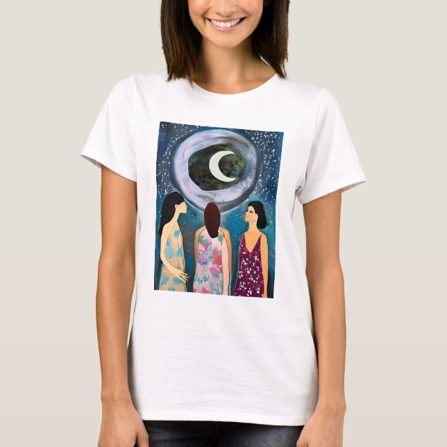 Mystical Art | Women Looking at the Moon T-Shirt (Front)