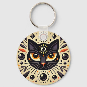 Mystical Artwork of a Black Cat Key Ring