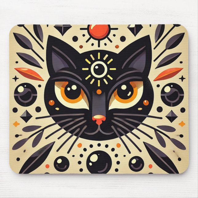 Mystical Artwork of a Black Cat  Mouse Pad (Front)