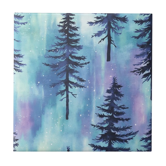 Mystical Aurora Woodland Pattern Ceramic Tile (Front)