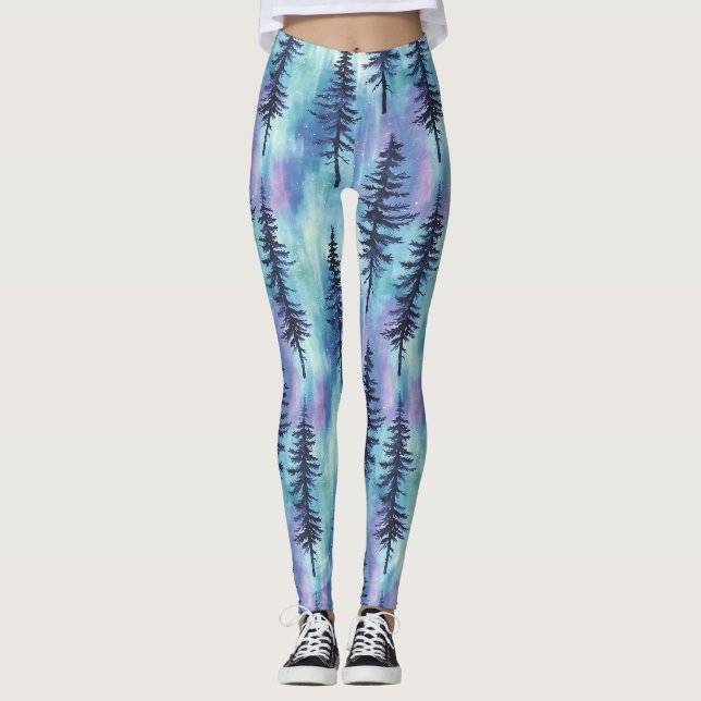Mystical Aurora Woodland Pattern Leggings (Front)