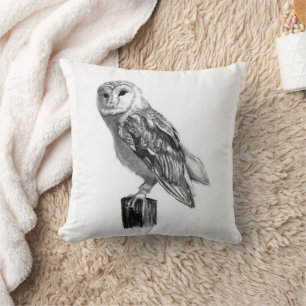 Mystical barn owl pencil drawing" cushion